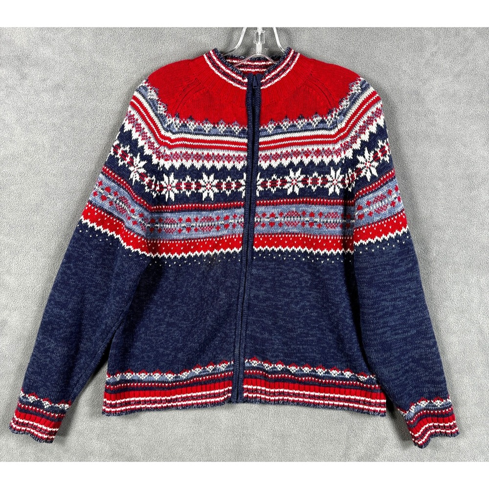 Tiara International Women's Sweater L Knit Winter Snowflake Full Zip Cardigan